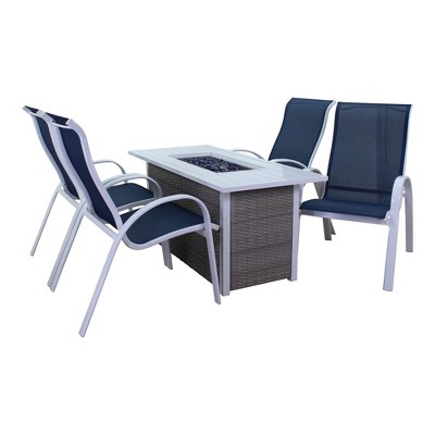 Courtyard Casual Santa Fe 5 pc Rectangle Fire Pit Set with Sling Chairs  Includes One Rectangle Fire Pit and Four Sling Chairs