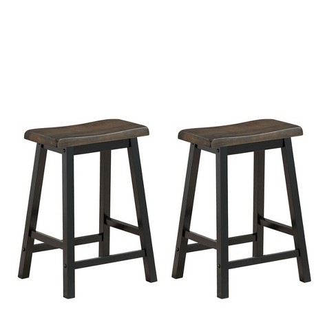 Tangkula Set of 2 Bar Stools 24"H Saddle Seat Pub Chair Home Kitchen Dining Room Gray - image 1 of 4