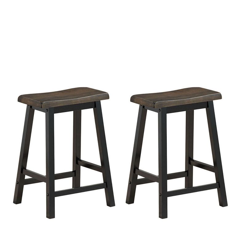 Tangkula Set of 2 Bar Stools 24"H Saddle Seat Pub Chair Home Kitchen Dining Room Gray, 1 of 7