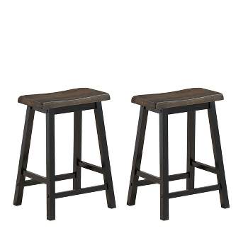 Tangkula Set of 2 Bar Stools 24"H Saddle Seat Pub Chair Home Kitchen Dining Room Gray