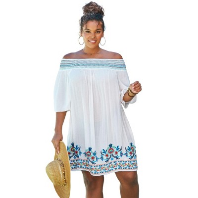 Swim 365 Women's Plus Size Off-The-Shoulder Cover Up