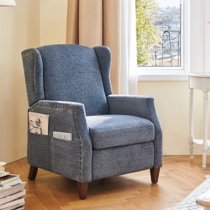Lirago Blue Fabric Wingback Pushback Recliner Chair with Storage Pocket 27.60 inch x34.40 inch x40.20 inch  Living Room Armchair - 1 of 4