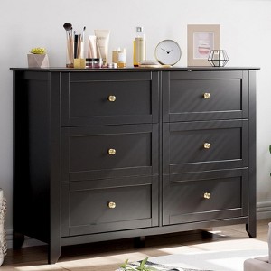 Black 6-Drawer Wood Dresser for Bedroom,48 Inch TV Stand Compatible Modern Dresser,Multi-Scene Organizer for Living Room/Entryway,(Easy Assembly) - 1 of 4