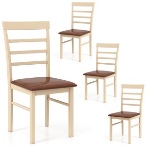 Costway Wooden dining chair set of 2/4 with rubber wood frame padded seat for kitchen - 1 of 4