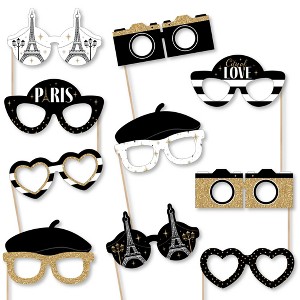 Big Dot of Happiness Stars Over Paris Glasses - Paper Card Stock Parisian Themed Party Photo Booth Props Kit - 10 Count - 1 of 4