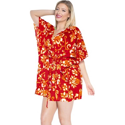 LA LEELA Women's Beachwear Swimsuit Coverups for Women Summer Swim Beach Dress Cover Ups for Swimwear Women Party Bathing Suit 3X-4X Red,Floral