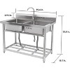 Freestanding Stainless Steel Kitchen Utility Sink 39.4"x19.7"x33.5" Single Bowl with Hot & Cold 360° Swivel Faucet – Durable Rust Resistant - 3 of 4