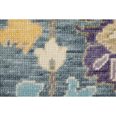Karina Blue and Beige Hand-Knotted Wool Floral Area Rug