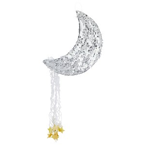 Juvale Pull String Crescent Moon Pinata for Birthday, Twinkle Twinkle Little Star Gender Reveal Party Decorations, Silver Foil, 17 x 11 x 3 In - 1 of 4