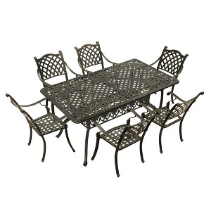 CLIHOME 7-Piece Cast Aluminum Outdoor Dining Set 59'' Rectangle Dining Table And Six Woven Diagonal Grid Chairs Patio Set - 1 of 4