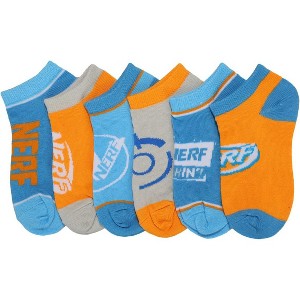 Nerf Socks Nation Boys Casual Ankle Socks Orange Blue White 6-pack - 1 of 4