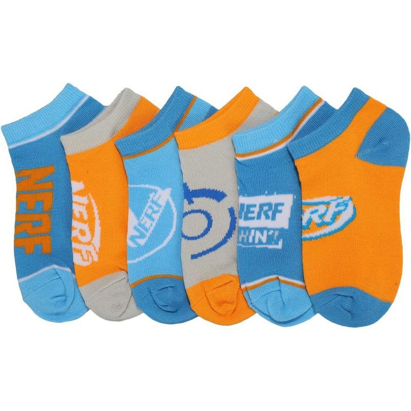 Nerf Nation Boys Casual Ankle Socks Orange Blue White 6-pack Blue, 1 of 8