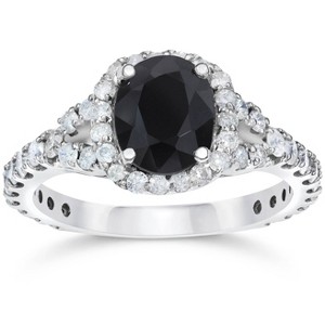 Pompeii3 2 ct Black Sapphire & Diamond Cushion Halo Engagement Ring 14K White Gold - 1 of 4