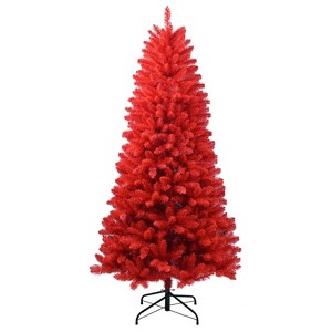 FONTOI 5ft Artificial Christmas Tree Decorative Holiday Pine Tree with Stable Metal Stand for Living Room Office Party Celebration, Red, 33"*9"*10" - 1 of 4