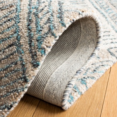 Turquoise and Beige Hand-Tufted Wool Geometric Square Rug