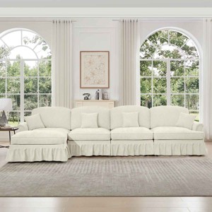 L-Shaped Sectional Sofa with Ottoman, 4-Seater Sofa with Removable Ruffle Skirt and Flared Arms, Chenille Sofa with Cushion-Coolbibila - 1 of 4