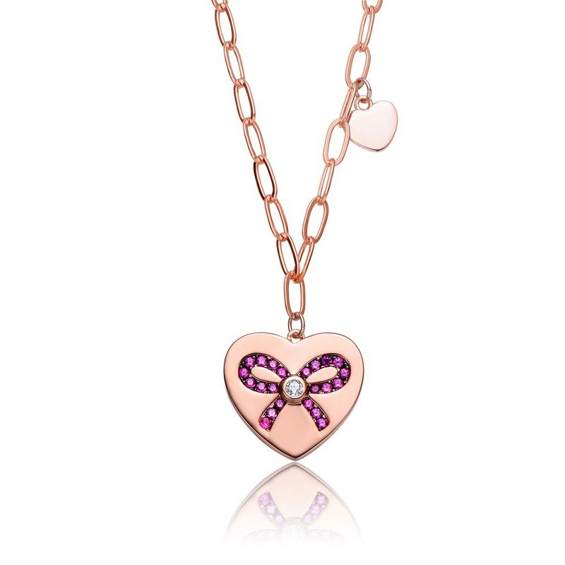 Stylish Kids/Young Teens 18K Rose Gold Plated Tie Ribbon on Heart Shaped Pendant, 1 of 4