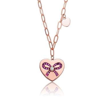 Stylish Kids/Young Teens 18K Rose Gold Plated Tie Ribbon on Heart Shaped Pendant