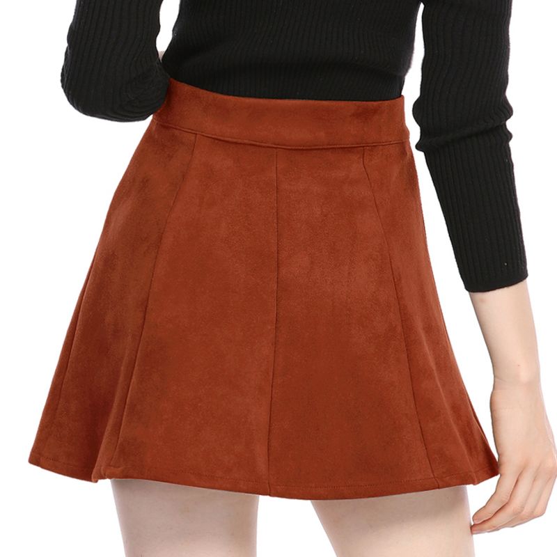 Allegra K Women's Faux Suede Button Front A-Line High Waisted Mini Short Skirt, 5 of 7
