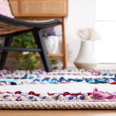 Ivory and Blue Flat Woven Cotton Area Rug, 27" x 9'