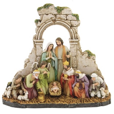 Christmas 8.25" Kneeling Nativity Stone Wall Mary Joseph Jesus  -  Decorative Figurines