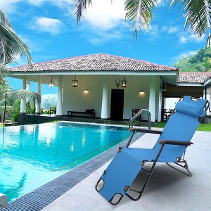 Premium Folding Chaise Lounge - Deluxe Sun Lounger 8-Position Adjustable Outdoor Recliner with Padded Headrest, Lightweight & Portable - 1 of 4
