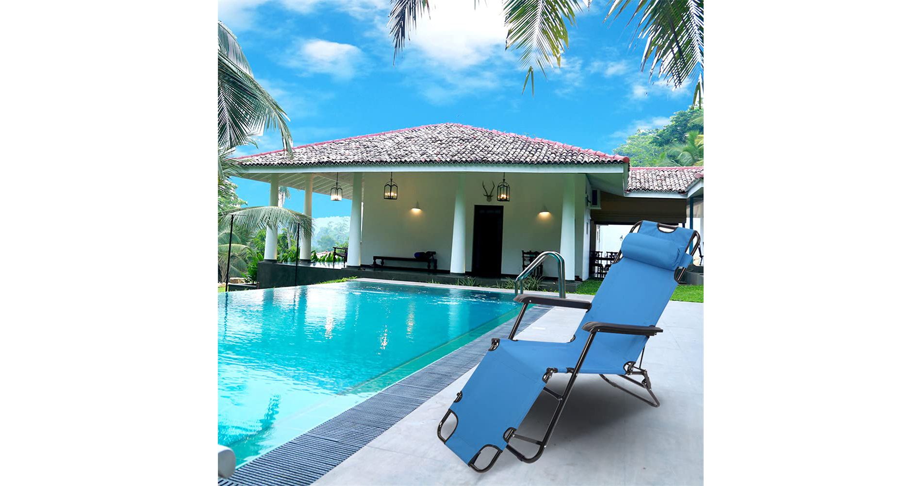 Premium Folding Chaise Lounge - Deluxe Sun Lounger 8-Position Adjustable Outdoor Recliner with Padded Headrest, Lightweight & Portable