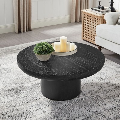 35" Modern Solid Wood Round End Table,Coffee Table With Oak Wood Veneer Tabletop,Small Space Side Table For Living Room Office-Coolbibila