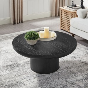 35" Modern Solid Wood Round End Table,Coffee Table With Oak Wood Veneer Tabletop,Small Space Side Table For Living Room Office-Coolbibila - 1 of 4