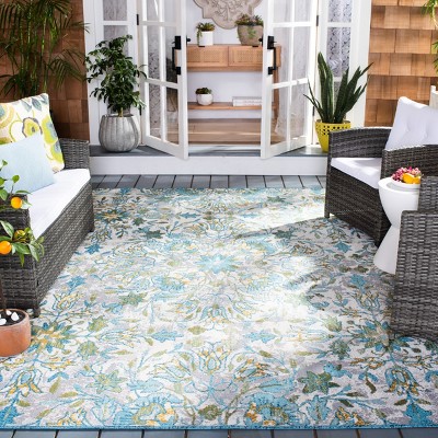 Ivory Floral Easy-Care Synthetic Rectangular Area Rug