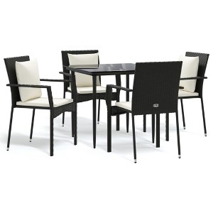 vidaXL Patio Dining Set Outdoor Rattan Wicker Table and Chair Set for Porch - Black 31.5" Table Length 4 Piece - 1 of 4