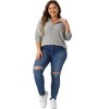 Agnes Orinda Women's Plus Size Collared Ribbed Brushed V Neck Solid Long Sleeve Polo Blouses - 3 of 4