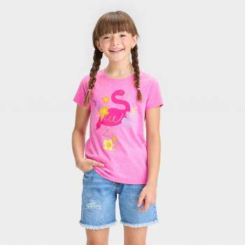 Girls Short Sleeve Flamingo Graphic T-Shirt - Cat & Jack™ Bright Pink