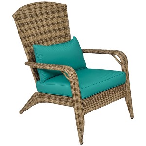 Outsunny Patio Adirondack Chair with All-Weather Rattan Wicker, Soft Cushions, Tall Curved Backrest for Deck or Garden - 1 of 4