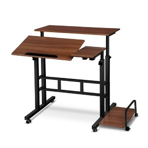 Liftable Standing Desk, Portable Rolling Computer Desk with Lockable Casters, Adjustable Height, 2-Tier Workstation - 1 of 4