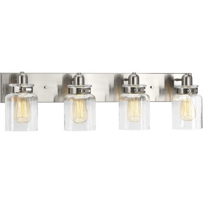 Progress Lighting Calhoun 4-Light Bath Vanity, Brushed Nickel, Clear Glass Shade