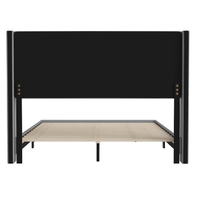 Gray Linen Upholstered Queen Platform Bed with Wingback Headboard