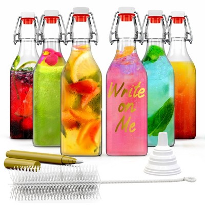 Nevlers Square Airtight Swing Top Bottles - Glass 8.5oz (Pack of 6)