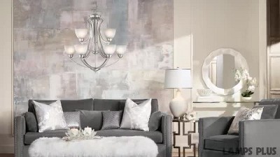 Milbury Satin Nickel Two-Tier 9-Light Chandelier with White Glass Shades
