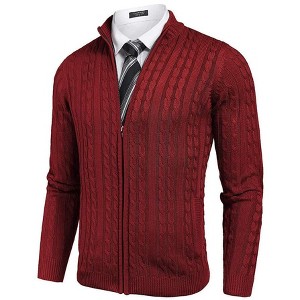 COOFANDY Men's Full Zip Cardigan Sweater Slim Fit Cable Knitted Zip Up Sweater with Pockets - 1 of 4