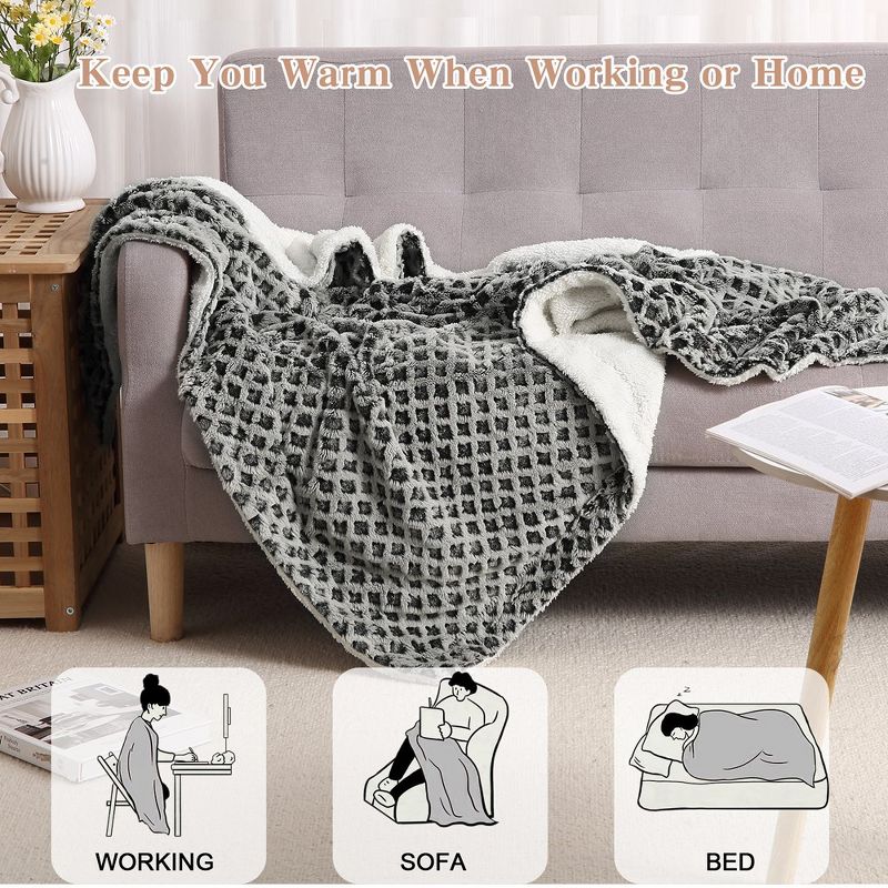 Heated Electric Blanket Throw, Flannel Heating Blankets, 5 Heat Settings and 4 Hours Auto Shut Off, Grey 50"x60", 3 of 6