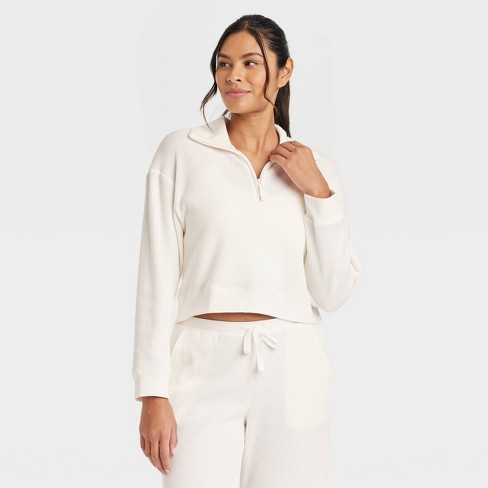 Women's Waffle Quarter Zip Sweatshirt - Stars Above™ White L : Target