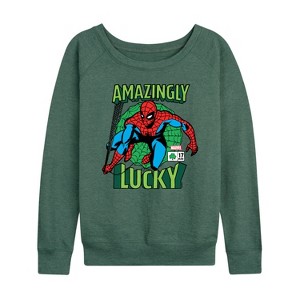 Women's - Marvel - Spider-man St. Patrick's Day Amazingly Lucky Lightweight French Terry Wide Neck Long Sleeve Shirt - 1 of 4