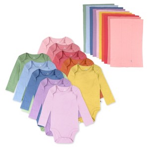Honest Baby 20-Pack Organic Cotton Long Sleeve Bodysuit & Knit Tri-fold Burp Cloth Bundle - 1 of 4