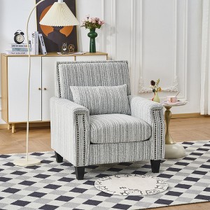 Sapphtopaz Modern Accent Chair with Nailhead Trim Striped Upholstered Cozy Chair with Lumbar Pillow&Wood Frame Armchair for Living Room,Bedroom - 1 of 4