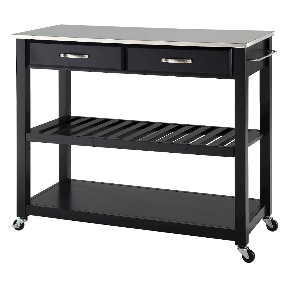 Photos - Other Furniture Crosley Stainless Steel Top Kitchen Cart/Island with Optional Stool Storage - Blac 