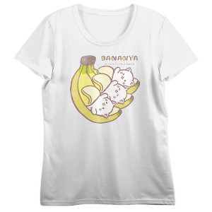 Bananya Characters Smiling & Waving Women's White Crew Neck Short Sleeve T-shirt - 1 of 3