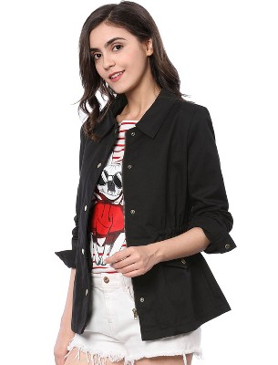 INSPIRE CHIC Women's Drawstring Waist Flap Pockets Lightweight Utility Jacket