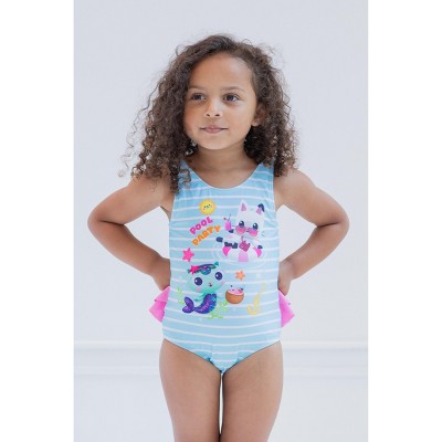 Gabby's Dollhouse MerCat Pandy Paws Little Girls One Piece Bathing Suit Blue / White 6 — фото 2