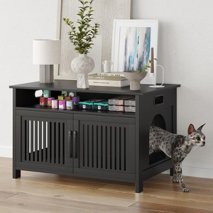 FURNIinspire Pet Crates and Houses Modern Hidden Cat Litter Box Cabinet Enclosure Furniture with Storable Top for Home, Black, 31.5"*19.8"*19.7" - 1 of 4